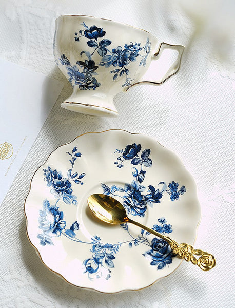 Elegant Vintage Ceramic Coffee Cups for Traditional Afternoon Tea, Royal Ceramic Cups, French Style China Porcelain Tea Cup Saucer Set, 6.8 oz Tea Cup and Saucers-Art Painting Canvas