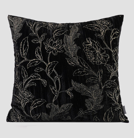 Contemporary Modern Sofa Pillows, Black Embroidery Flower Pattern Pillows for Couch, Decorative Throw Pillows for Bedroom, Large Modern Sofa Pillow for Dining Room-Art Painting Canvas
