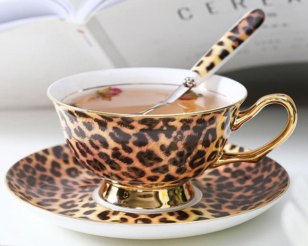 Modern Ceramic Cups, 7.8 oz Porcelain Tea Cup Saucer Set, Elegant Ceramic Coffee Cups, Unique Tea Cup and Saucer in Gift Box-Art Painting Canvas