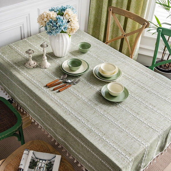 Kitchen Rectangular Table Covers, Rectangular Tablecloth for Sale, Modern Table Cloths for Dining Room, Farmhouse Green Cotton and Linen Table Cloth-Art Painting Canvas