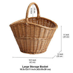 Willow Weaving Baskets with Handle, Large Picnic Food Basket with Handle, Natural Hand-woven Wicker Storage Basket, Natural Fruit Baskets, Kitchen Storage Baskets-Art Painting Canvas