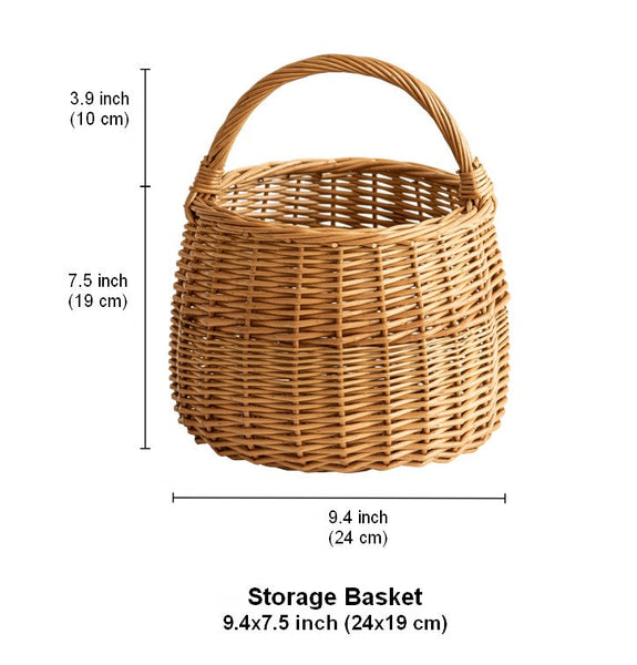 Storage Basket for Kitchen, Picnic Storage Basket with Handle, Hand-woven Wicker Storage Basket, Natural Fruit Basket, Willow Weaving Baskets for Vegetable-Art Painting Canvas