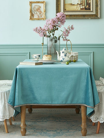 Ramie Velvet Rectangle Tablecloth for Home Decoration, Blue Square Tablecloth for Round Table, Modern Blue Table Cloth for Dining Room Table-Art Painting Canvas