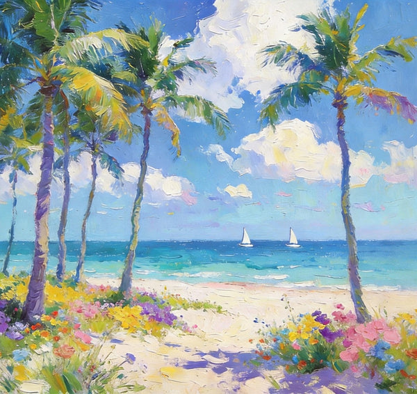 Landscape Paintings on Canvas, Florida Beach Scenery, Seashore Paintings, Original Canvas Paintings, Buy Paintings Online, Hand Painted Canvas Art, Heavy Texture Oil Paintings-Art Painting Canvas