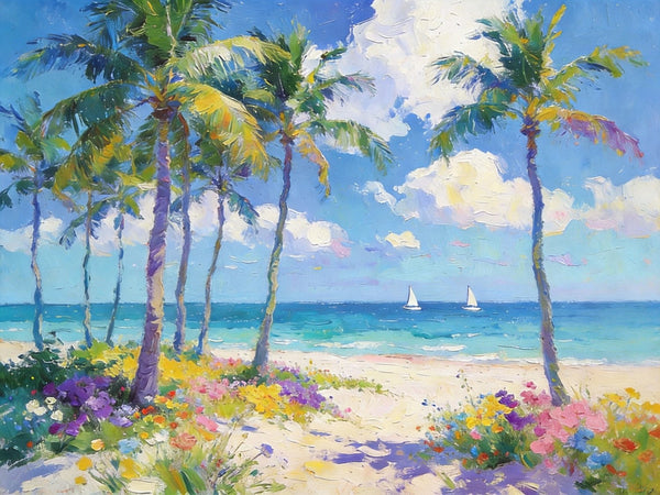 Landscape Paintings on Canvas, Florida Beach Scenery, Seashore Paintings, Original Canvas Paintings, Buy Paintings Online, Hand Painted Canvas Art, Heavy Texture Oil Paintings-Art Painting Canvas