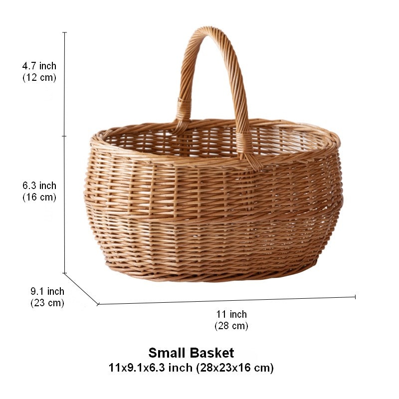 Large Picnic Food Basket with Handle, Natural Hand-woven Wicker Storage Basket, Willow Weaving Baskets for Vegetable, Natural Fruit Basket, Kitchen Storage Baskets-Art Painting Canvas