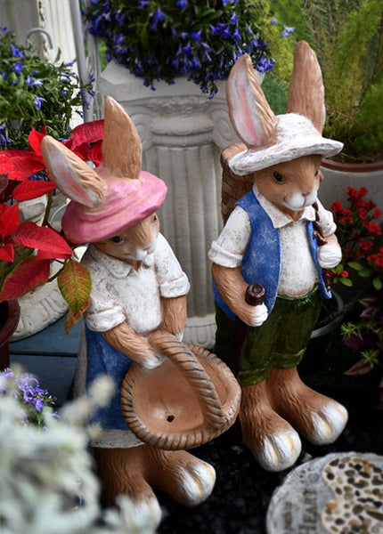 Garden Courtyard Ornaments, Large Rabbit Statue for Garden, Villa Outdoor Decor Gardening Ideas, Bunny Flowerpot, Modern Garden Sculptures-Art Painting Canvas