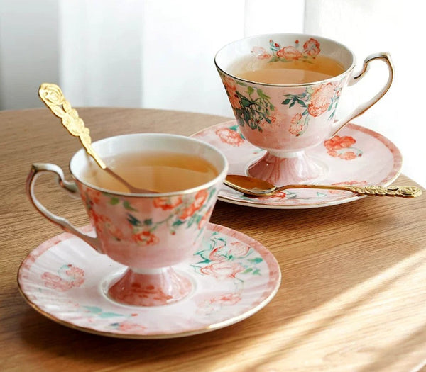 Luxury Tea Cup with Saucer, Elegant Coffee Cup, Porcelain Tea cups, Ceramic Tea Cup Set, British Tea Cup Set, Afternoon Tea Cup with Saucer Set-Art Painting Canvas