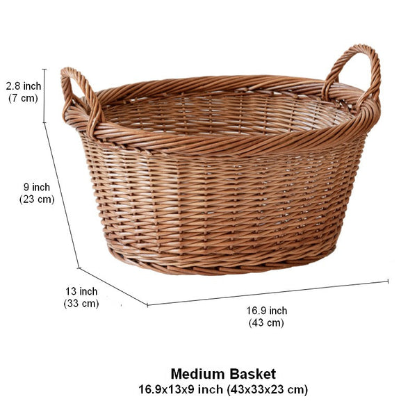 Willow Weaving Baskets for Vegetable, Natural Fruit Basket, Kitchen Storage Baskets, Large Picnic Food Basket with Handle, Natural Hand-woven Wicker Storage Basket-Art Painting Canvas