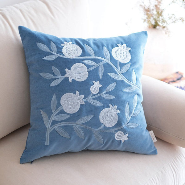 Large Decorative Pillows for Couch, Living Room Decorative Pillows, Blue Embroidered Pomegranate Cushion, Modern Throw Pillows for Bedroom, Decorative Pillow Arrangement Ideas for Couch-Art Painting Canvas
