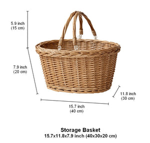 Kitchen Storage Baskets, Small Picnic Food Basket with Handle, Natural Hand-woven Wicker Storage Basket, Willow Weaving Baskets for Vegetable, Natural Fruit Basket-Art Painting Canvas