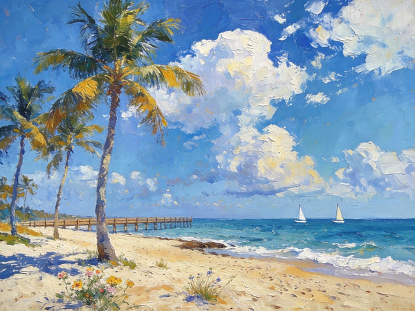 Original Landscape Paintings, Sandy Seaside Escape, Small Oil Paintings, Heavy Texture Artwork, Buy Painting Online, Hand Painted Canvas Art-Art Painting Canvas