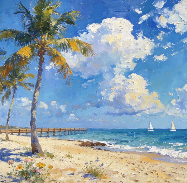 Original Landscape Paintings, Sandy Seaside Escape, Small Oil Paintings, Heavy Texture Artwork, Buy Painting Online, Hand Painted Canvas Art-Art Painting Canvas