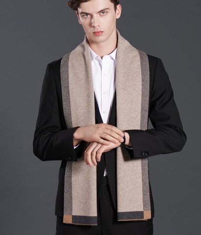 Fashion Scarf, Simple Business Formal Men Scarf Styles, Beige Thick Wool Scarf, Wool Scarf for Gentleman, Men's Winter Scarf, Casual Scarf Men, Men's Wool Scarf Winter-Art Painting Canvas
