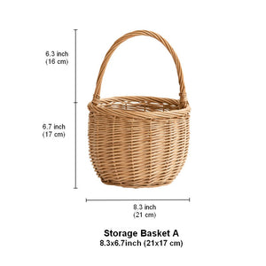 Wicker Storage Basket for Kitchen, Hand-woven Picnic Food Basket with Handle, Willow Weaving Baskets for Vegetable, Natural Fruit Basket, Storage Basket for Shelves-Art Painting Canvas