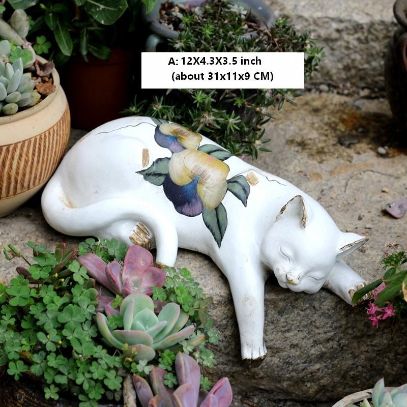 Lovely Cat Statue for Garden Ornament, Sleeping Cats Resin Statues, Garden Courtyard Decoration, Villa Outdoor Decor Gardening Ideas, House Warming Gift-Art Painting Canvas