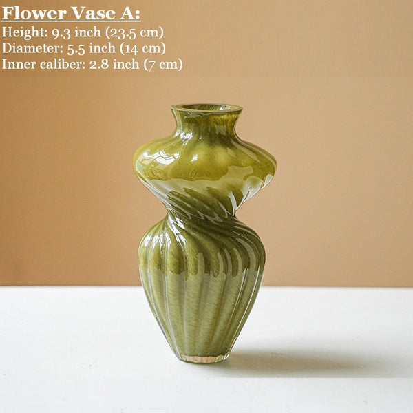 Handmade Contemporary Glass Vases, Modern Green Vases for Living Room, Mid Century Vases for Flowers, Unique Decorative Glass Vase, Centerpiece Vases on Table-Art Painting Canvas