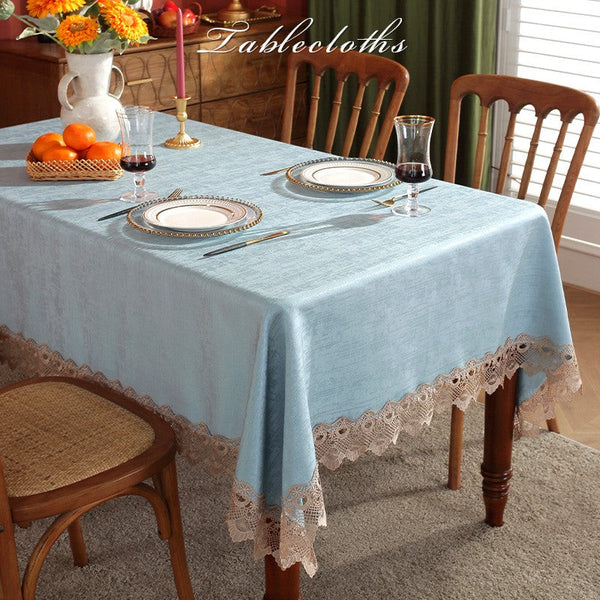 Modern Table Cover for Dining Room Table, Large Modern Rectangle Tablecloth, Square Tablecloth for Round Table, Light Blue Lace Tablecloth for Home Decoration-Art Painting Canvas