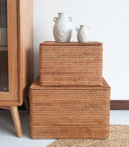 Extra Large Woven Rattan Storage Basket for Bedroom, Rattan Storage Baskets, Rectangular Woven Basket with Lid, Storage Baskets for Shelves-Art Painting Canvas