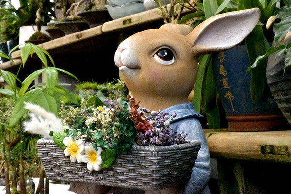 Garden Ornaments, Large Rabbit Statues for Garden, Bunny Flowerpot, Villa Outdoor Gardening Ideas, Modern Animal Garden Sculptures-Art Painting Canvas