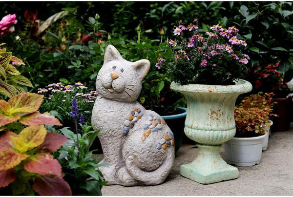 Large Lovely Cat Statue for Garden Courtyard Ornament, Animal Statue, Villa Outdoor Decor Gardening Ideas-Art Painting Canvas