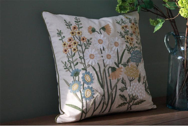 Flower Decorative Throw Pillows, Decorative Pillows for Sofa, Embroider Flower Cotton and linen Pillow Cover, Farmhouse Decorative Pillows-Art Painting Canvas