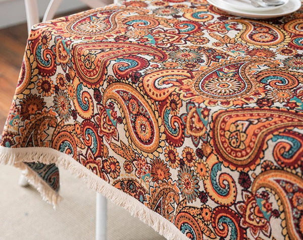 Large Modern Linen Tablecloths, Oriental Rectangular Table Covers for Coffee Table, Bohemian Rectangular Tablecloth for Oval Table-Art Painting Canvas