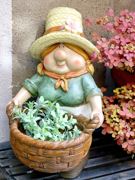 Garden Courtyard Ornament, Large Resin Garden Figure Statues, Unique Garden Flowerpots, Villa Outdoor Decor Gardening Ideas, Modern Garden Sculptures-Art Painting Canvas