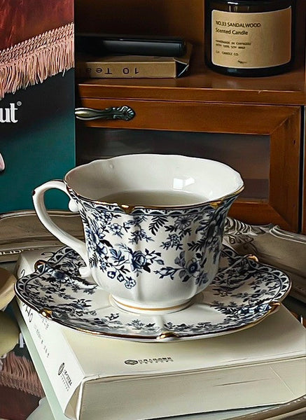 French Style China Porcelain Tea Cup Saucer Set, 7.8 oz Tea Cup and Saucers, Royal Ceramic Cups, Elegant Vintage Ceramic Coffee Cups for Traditional Afternoon Tea-Art Painting Canvas