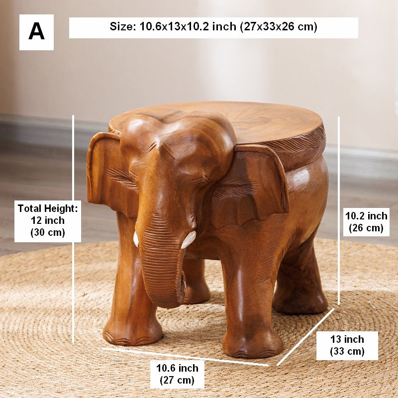 Dining Table Stool, Handmade Solid Wood low Stool, Elephant Wooden Stool, Elephant Sofa Stool, Creative Shoe-changing Stool-Art Painting Canvas