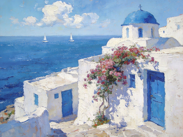 Heavy Texture Artwork, Sail into the Aegean Dream, Hand Painted Canvas Art, Small Oil Paintings, Landscape Canvas Paintings, Original Canvas Paintings-Art Painting Canvas