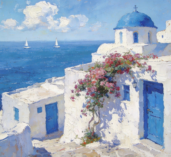 Heavy Texture Artwork, Sail into the Aegean Dream, Hand Painted Canvas Art, Small Oil Paintings, Landscape Canvas Paintings, Original Canvas Paintings-Art Painting Canvas
