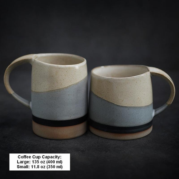 Black Pottery Coffee Cup, Ceramic Coffee Mug, Latte Coffee Cup, Handmade Coffee Cup, Large Tea Cup-Art Painting Canvas