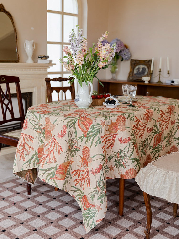 Modern Rectangle Tablecloth for Dining Room Table, Sea Shell Pattern Tablecloth, Square Tablecloth, Farmhouse Table Cloth, Wedding Tablecloth-Art Painting Canvas