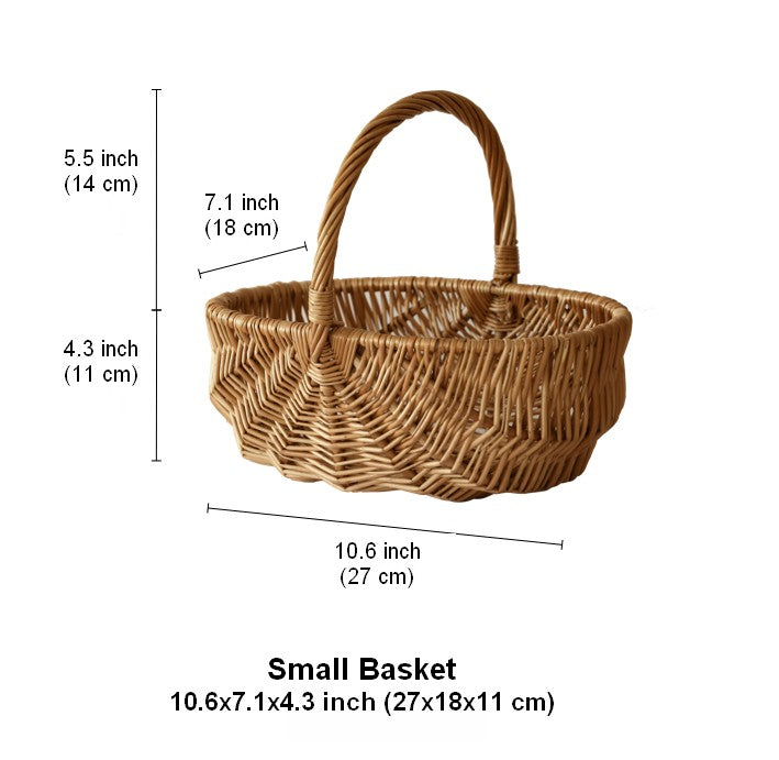 Natural Fruit Basket, Kitchen Storage Baskets, Natural Hand-woven Wicker Storage Basket, Large Picnic Food Basket with Handle, Lovely Willow Weaving Baskets for Vegetable-Art Painting Canvas