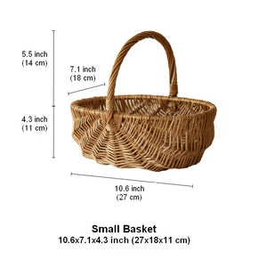 Natural Fruit Basket, Kitchen Storage Baskets, Natural Hand-woven Wicker Storage Basket, Large Picnic Food Basket with Handle, Lovely Willow Weaving Baskets for Vegetable-Art Painting Canvas