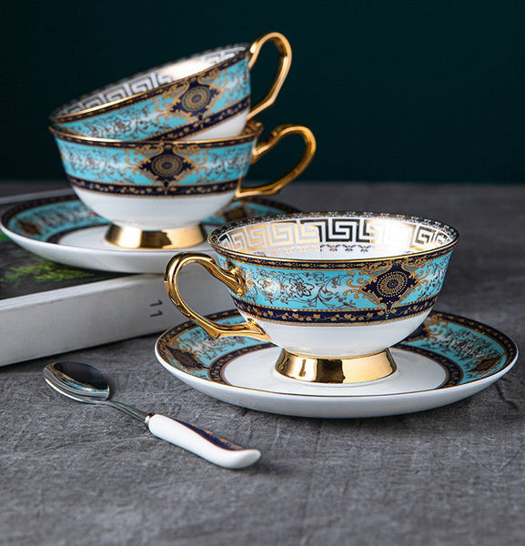 Unique Tea Cup and Saucer in Gift Box, 7.4 oz British Ceramic Coffee Cups, Porcelain Tea Cup Set for Office-Art Painting Canvas