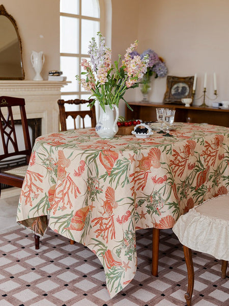 Sea Shell Pattern Tablecloth, Large Modern Rectangle Tablecloth for Dining Room Table, Square Tablecloth, Farmhouse Table Cloth, Wedding Tablecloth