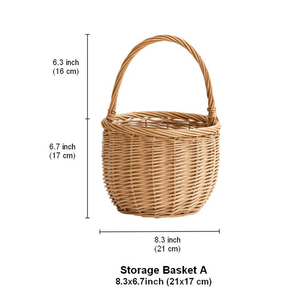 Wicker Storage Basket for Kitchen, Hand-woven Picnic Food Basket with Handle, Willow Weaving Baskets for Vegetable, Natural Fruit Basket, Storage Basket for Shelves-Art Painting Canvas