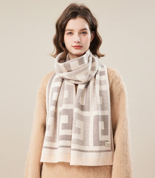 Cold Weather Scarf, Warm Winter Scarf, Soft Cashmere Scarf for Women, Fashion Designer Scarf, Green White Grey Wool Scarf for Women, Casual Scarf for Women-Art Painting Canvas