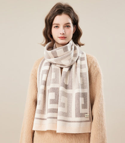 Cold Weather Scarf, Warm Winter Scarf, Soft Cashmere Scarf for Women, Fashion Designer Scarf, Green White Grey Wool Scarf for Women, Casual Scarf for Women-Art Painting Canvas