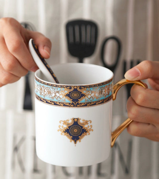Elegant Ceramic Coffee Mug, Beautiful British Tea Cups, Large Royal Porcelain Mug, Large Capacity Ceramic Mugs for Office-Art Painting Canvas