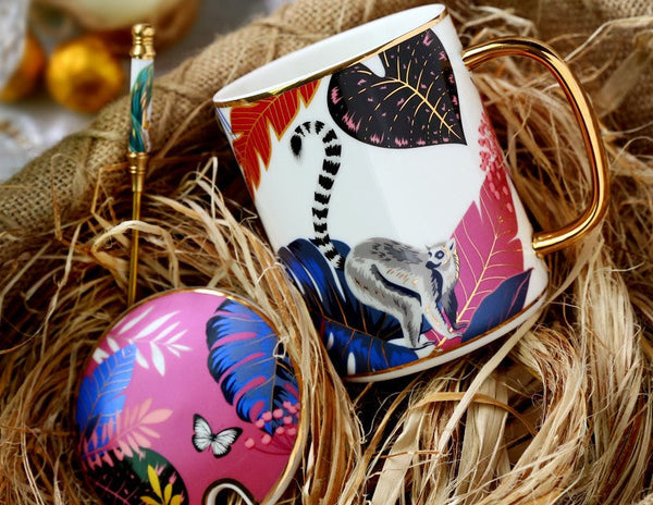 Ceramic Mugs for Office, Large Capacity Jungle Animal Porcelain Mugs, Creative Porcelain Cups, Unique Ceramic Mugs in Gift Box-Art Painting Canvas