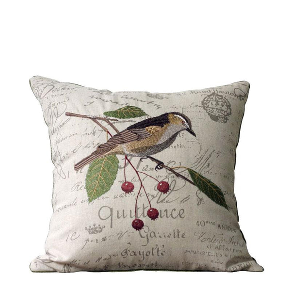 Decorative Throw Pillows for Couch, Bird Embroidery Pillows, Cotton and Linen Pillow Cover, Rustic Sofa Throw Pillows-Art Painting Canvas