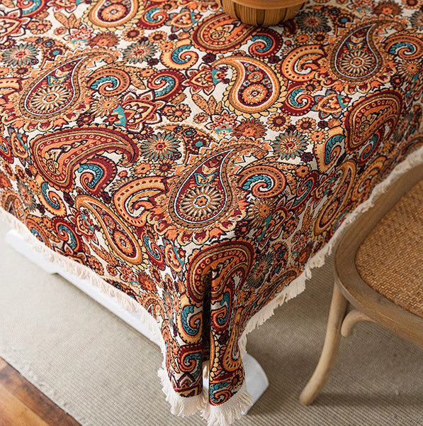 Large Modern Linen Tablecloths, Oriental Rectangular Table Covers for Coffee Table, Bohemian Rectangular Tablecloth for Oval Table-Art Painting Canvas