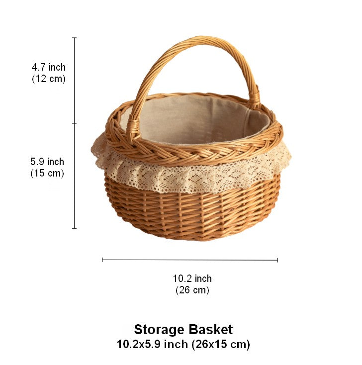 Storage Basket for Shelves, Picnic Storage Basket with Handle, Hand-woven Wicker Storage Basket, Natural Fruit Basket, Willow Weaving Baskets for Kitchen-Art Painting Canvas