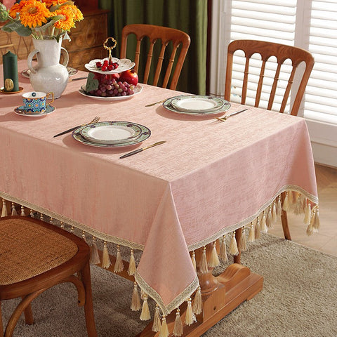 Pink Fringes Tablecloth for Home Decoration, Modern Rectangle Tablecloth, Large Simple Table Cover for Dining Room Table, Square Tablecloth for Round Table-Art Painting Canvas