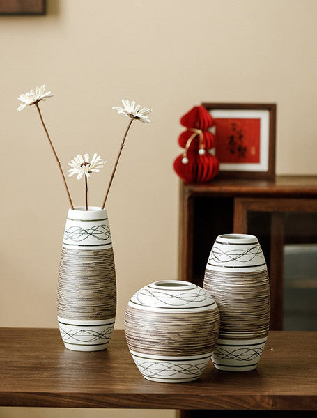 Large Flower Vase on Table, Modern Bouquet Flower Vases, Centerpiece on Dining Table, Handmade Pottery Flower Vases Urn, Water Holding Flower Vases-Art Painting Canvas