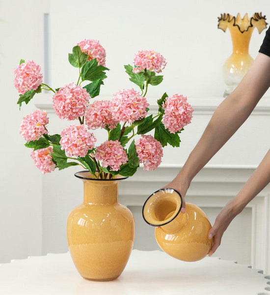 Handmade Liuli Vases, Color Glaze Vase, Contemporary Vases for Modern Home Decor, Yellow Glass Bud Vases, Centerpiece Vases on Table-Art Painting Canvas