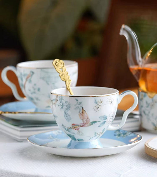 Porcelain Coffee Cup, Ceramic Tea Cup Set, Luxury Tea Cup with Saucer, Elegant Coffee Cup, Porcelain Tea cups, British Tea Cup Set, Afternoon Tea Cup with Saucer Set-Art Painting Canvas